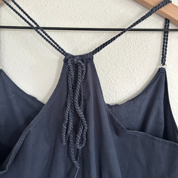 Ruehl Tank Top M Blue Spaghetti Strap Halter Crochet Trim Braided Straps - Picture 6 of 10